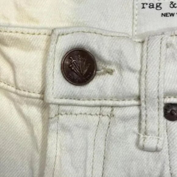 Rag & Bone Cotton Blend Denim Vintage Style Bermuda Shorts in Ecru - Picture 2 of 5